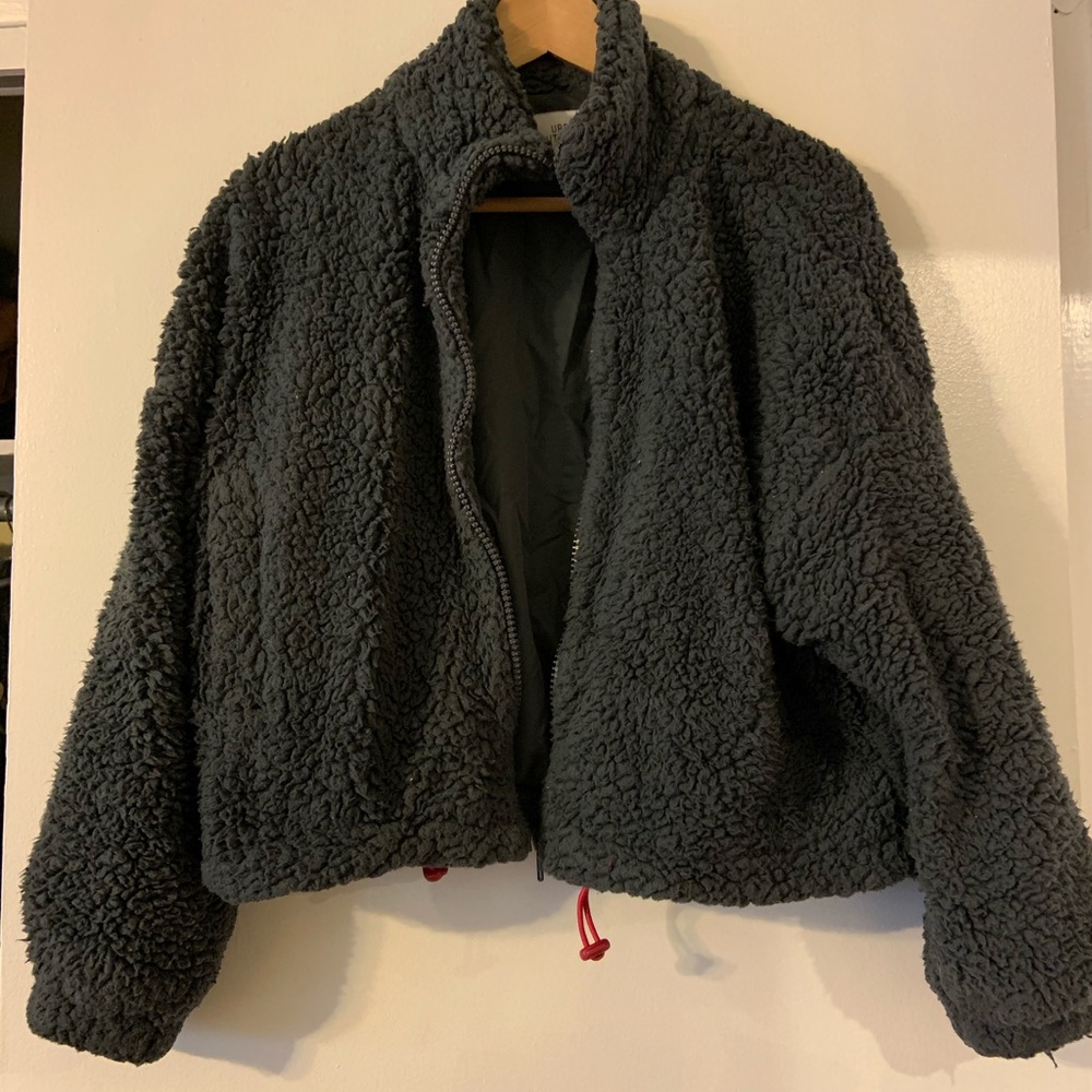 Grey Drawstring Fuzzy Jacket